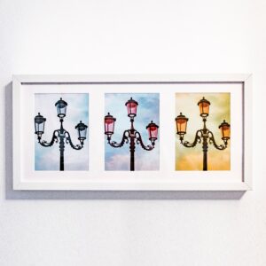 Bilderrahmen mit drei Laternenstimmungsbildern